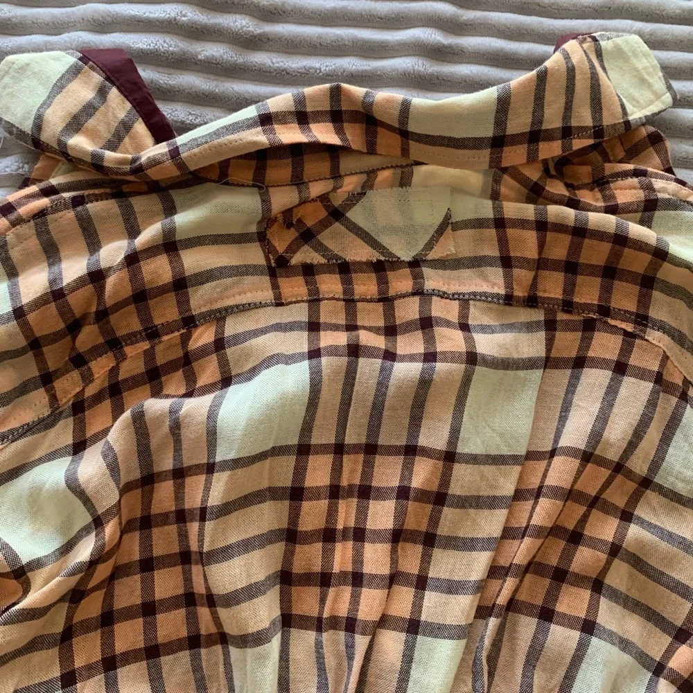 Free People Pacific Dawn Plaid Woven Tunic Snap Front Cinched Waist Orange XS